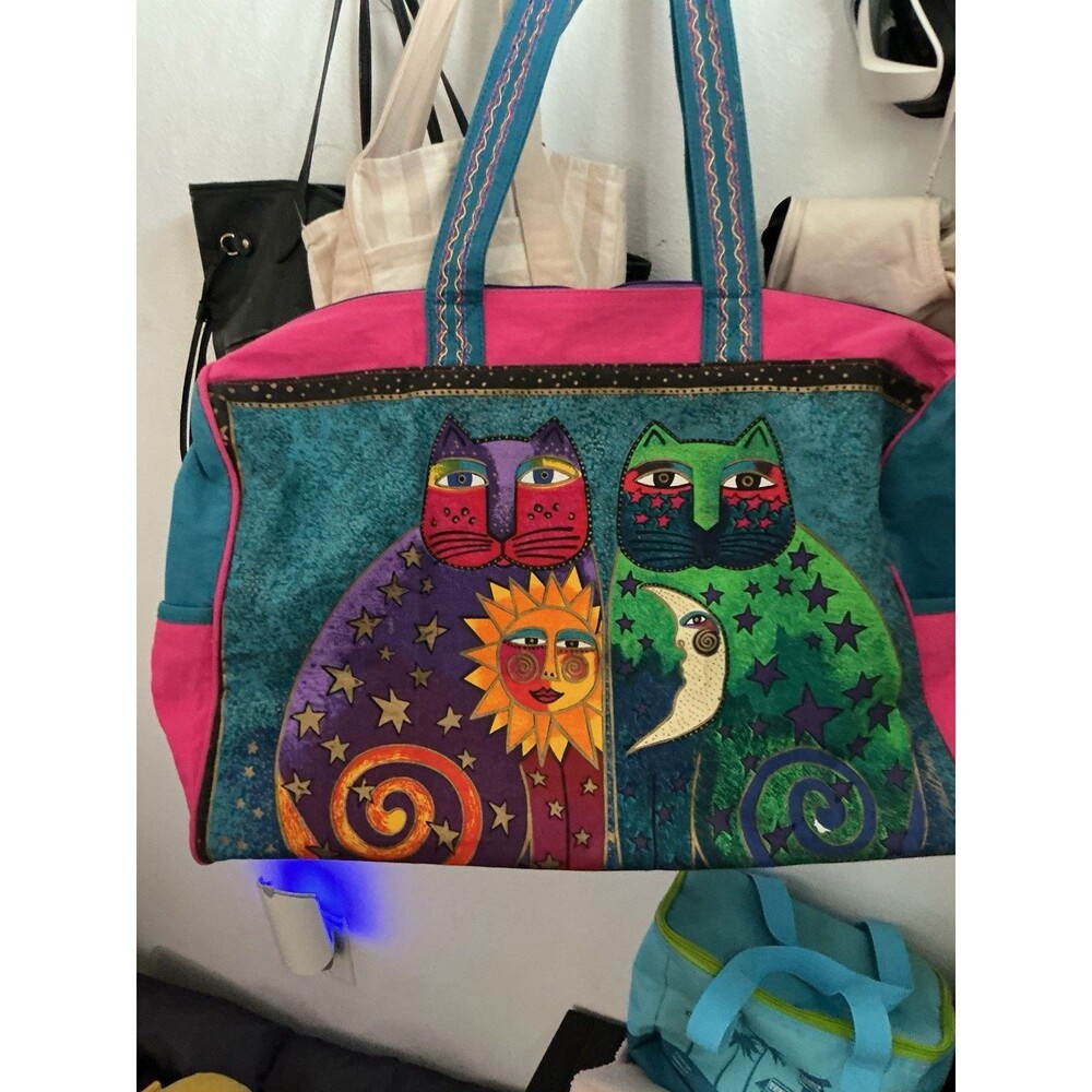 Laurel Burch Celestial Cats X Large Canvas Tote Weekender Bag Sun Moon Stars